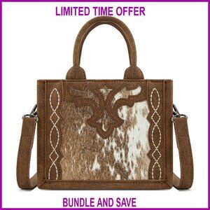 Genuine Hair-On Cowhide Mini Tote Bag with Zipper Closure & Pockets